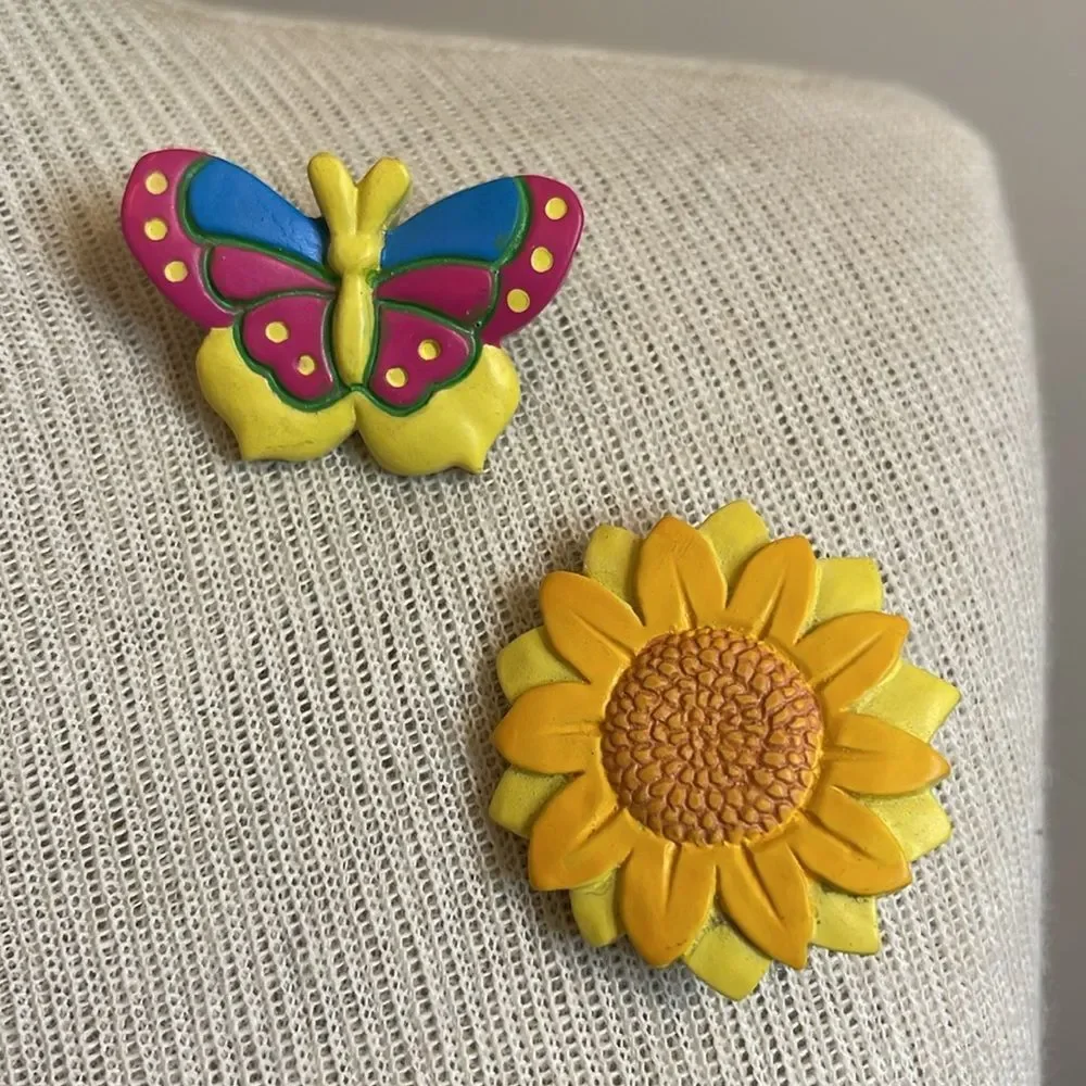 Vintage Butterfly & Sunflower Resin Pins